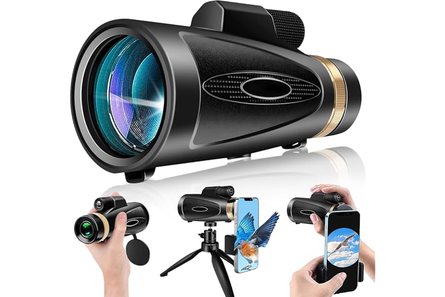 Monocular Telescope 80x100 HD Monoculars for Adults with Tripod & Phone Adapter, Monoculars for Bird Watching Stargazing Camping Hiking Wildlife Travel-Black