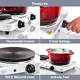 Quest 35250 Electric Twin Hob Hot Plate 1000W 1500W 5 Settings White view 4
