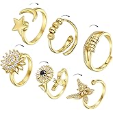 Tondiamo 6 Pcs Fidget Anxiety Rings Women Adjustable Spinner Ring Rotatable Open Cz Crystal Rings for Anxiety Stress Relief