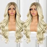 BABEHERS Blonde Lace Front Wig for Women 13x4 Body Wave Synthetic Wig Pre-plucked Long Wavy 150% Density Natural Heat Resistant Hair Daily Use 26 Inch