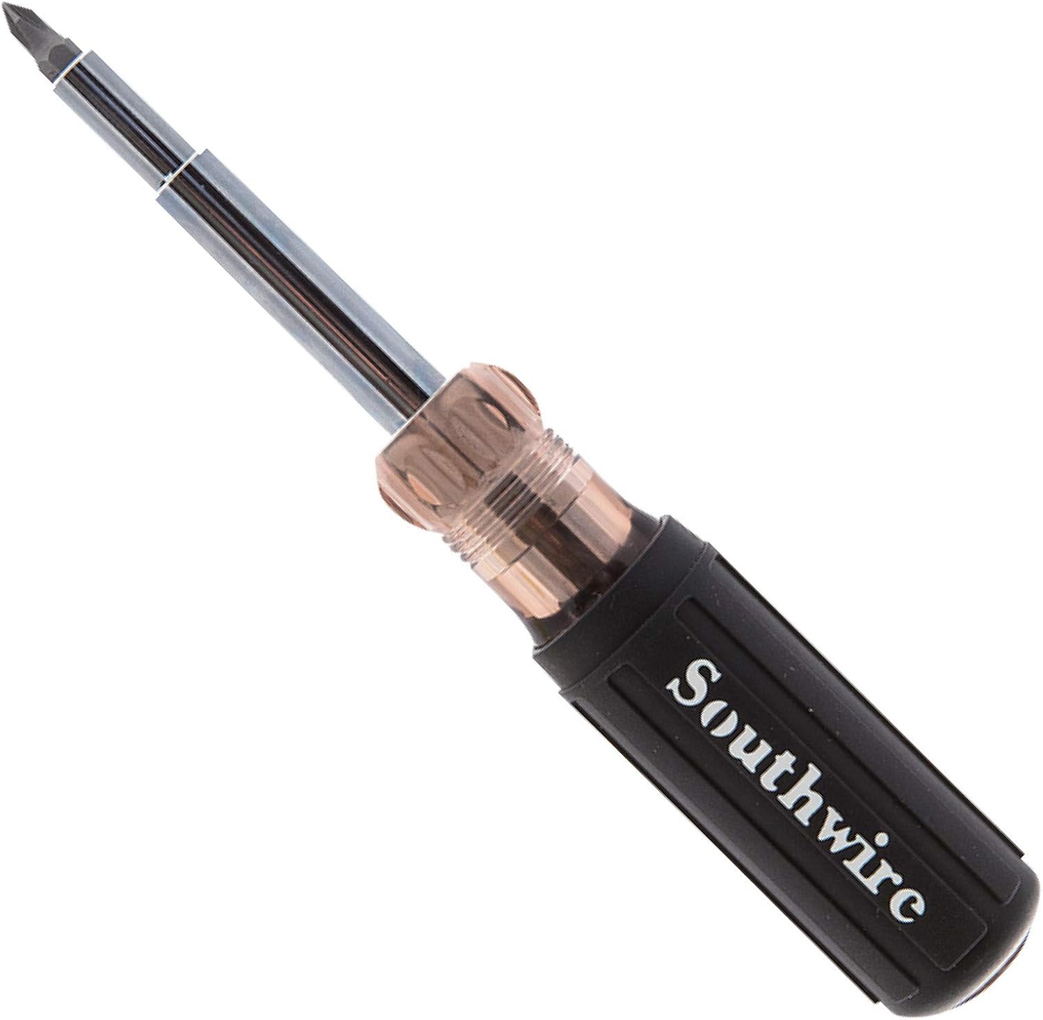 Southwire Tools & Equipment 59723940 12-In-1 Multi-Bit Screwdriver, Interchangeable Bits, Comfort Grip Handle, hex 1/4", 5/16", 3/8"; Phillips #1, 2, 3; slotted SL4-5, SL6-8, sl8-10, and square #1, 2 - - 