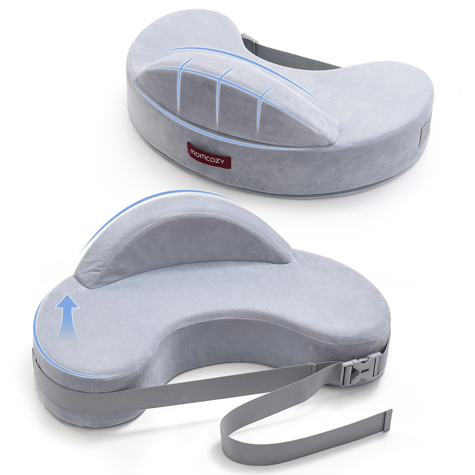 Momcozy Innovative Safety Fence Nursing Pillow - Firm & Springy Memory Foam - Stable, Ergonomic Support & Comfort - Wider Breastfeeding Cushion, Adjustable, Removable Cover, Baby Safety Certified