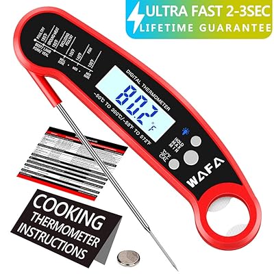 WAFA Instant Read Meat Thermometer, Waterproof Ultra Fast Cooking Thermometer with Bottle Opener Backlight and Calibration, Digital Food Thermometer for Kitchen, Outdoor Cooking, Candy and Grill