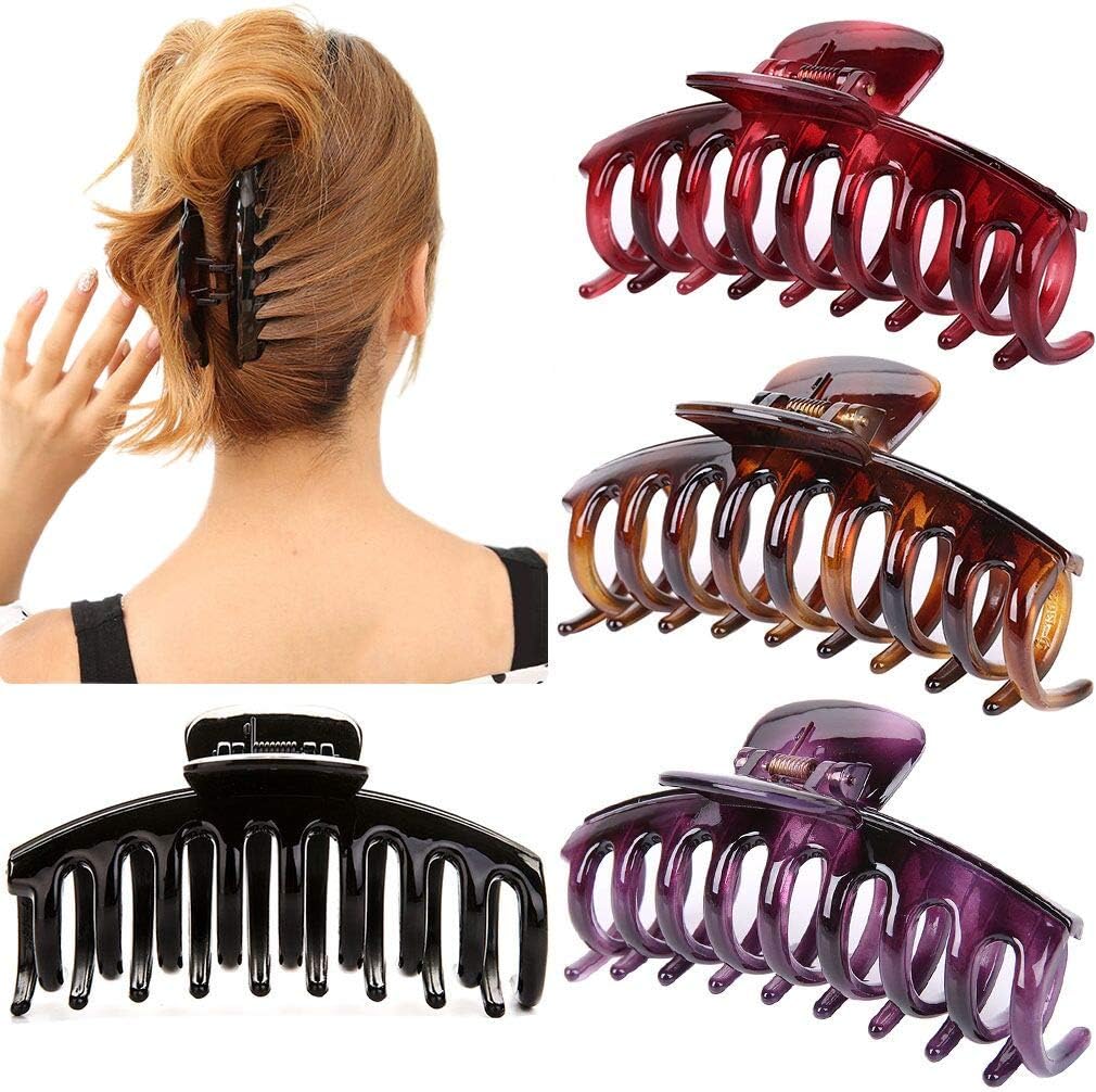 4PCS Plastic Hair Claw Banana Clips Large Crystal Square Resin Celluloid French Design Accessories for Women Girls