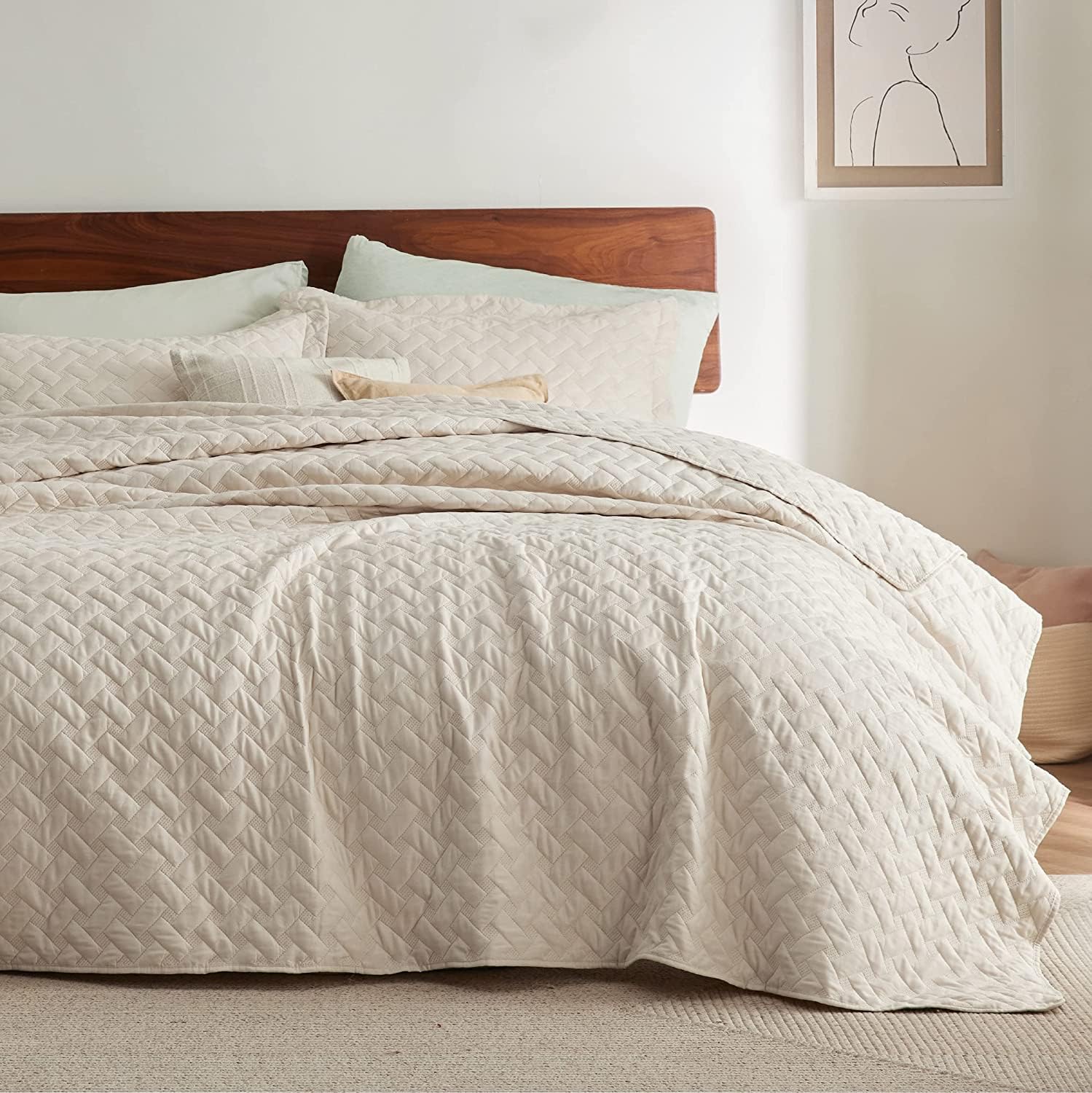 Photo 1 of Bedsure Quilts California King Size - Lightweight Bedspreads Cal King Size with Basket Weave Pattern, Soft Quilt Bedding, Beige Comforter Coverlet for All Seasons (111" x 106")