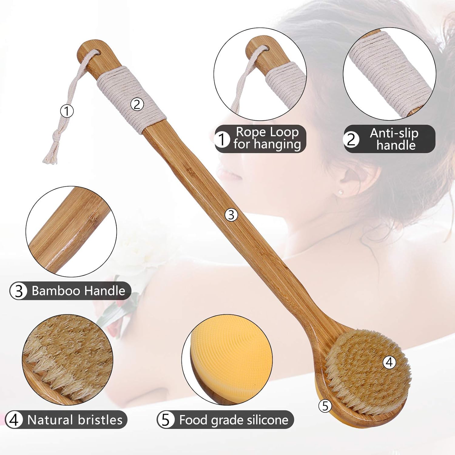 Back Scrubber for Shower,Elosis Bath Body Brush,Soft 2 in 1 Shower