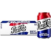 Pepsi Real Sugar Cola Soda Pop, 12 Fl oz Cans (12 Pack)