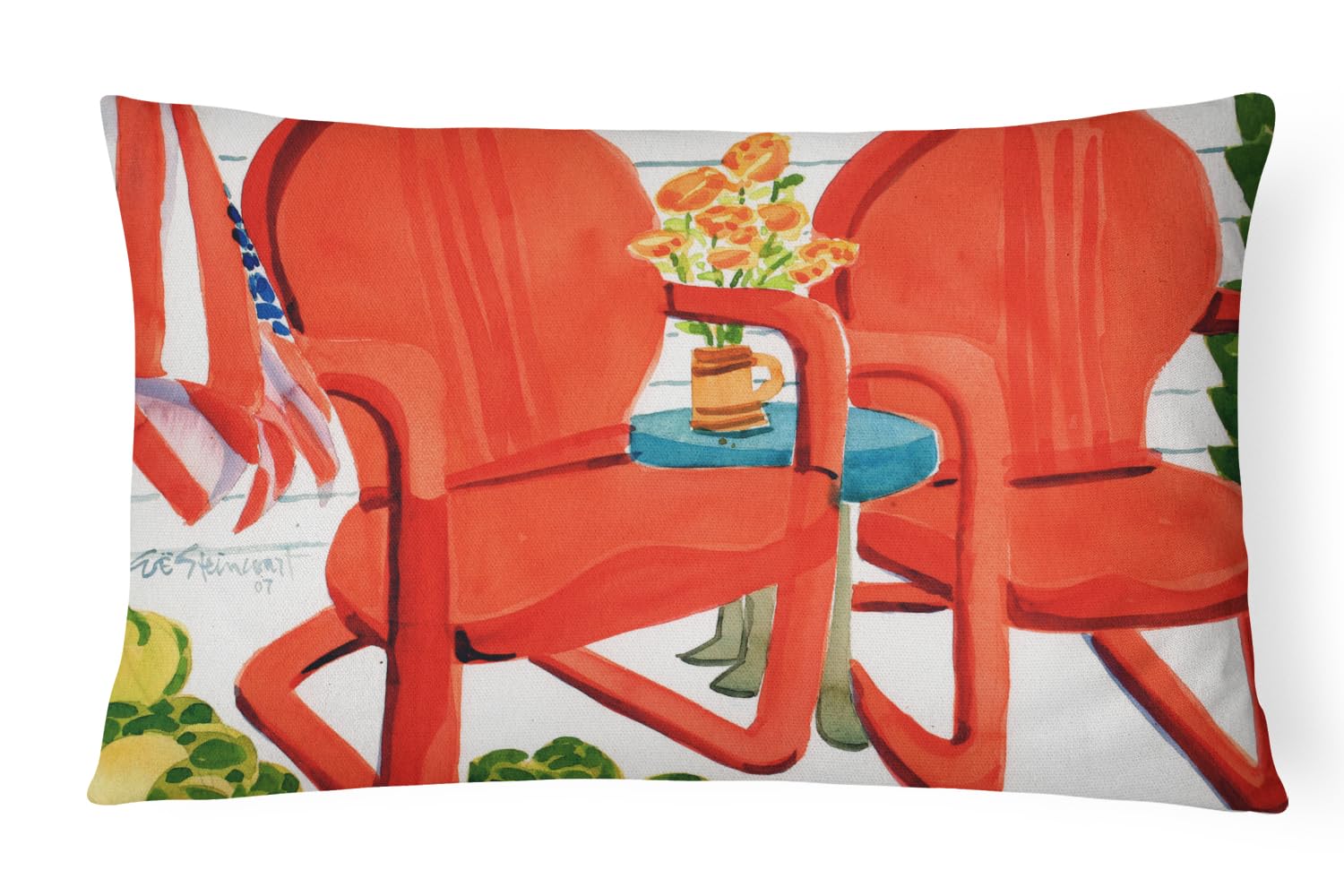 Caroline's Treasures Red Chairs Patio View Fabric Decorative Pillow, 12 inch x 16 inch, Multicolor