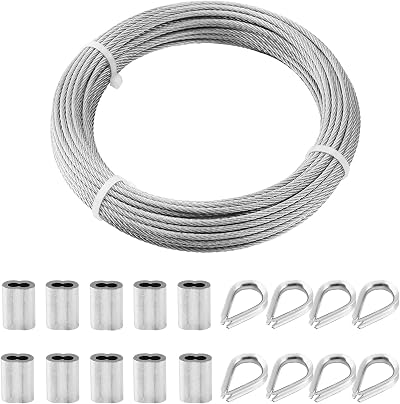 TooTaci 3mm Wire Rope 20M Stainless Steel Cable Kit with 10 Crimp Sleeves 8