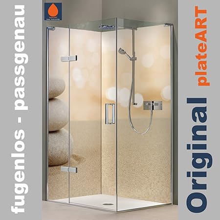 ORIGINAL plateART Eck-Duschrückwand, Wandverkleidung, Wandbild, Rückwand Alu-Dibond OHNE FUGEN, Fliesenersatz, Zen-Motiv Sand