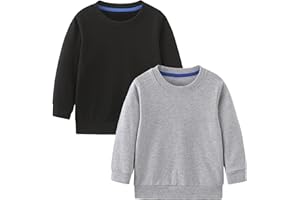 GFQLONG Toddler Boys 2 Pack Cotton Crewneck Sweatshirt, Baby Solid Long Sleeve Pullover Tops
