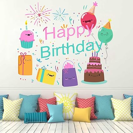 Luke and Lilly Happy Birthday Design Vinyl Wall Sticker (60 * 55cm)