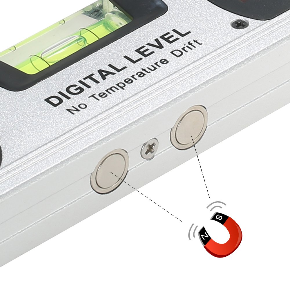 Digital Spirit Level-Angle Finder 4 ✖ 90° Range(Total 360°),Diglife 415mm Level Digital LCD Inclinometer, Upright Magnetic Bottom,with 2 Bubble Block, 4 Strong Integrated Magnets(Silver)