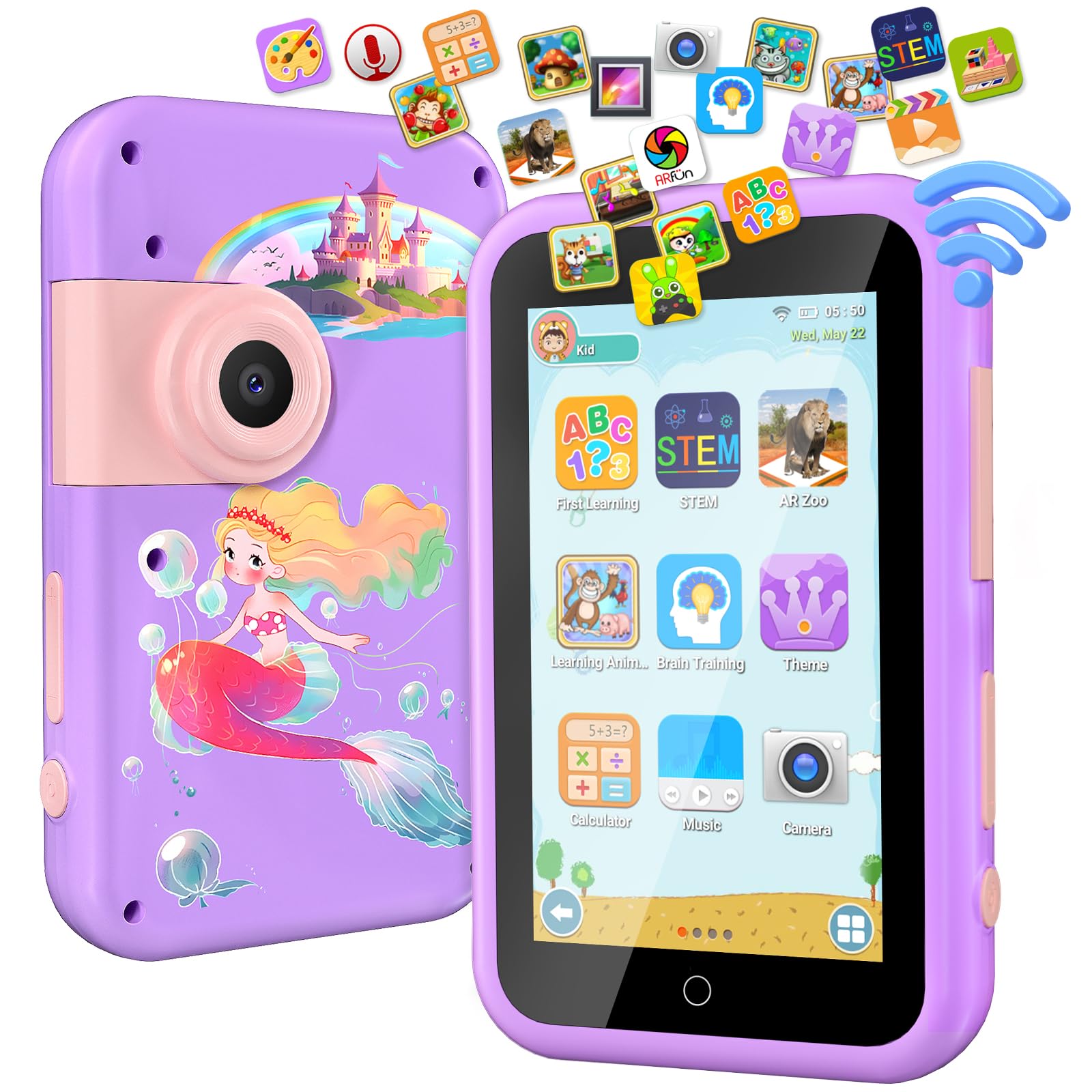 VATOS Kids Smart Phone Toy for Girls Boys 3 4 5 6 7 8 9 Years Old, 4" Large Touchscreen Mermaid Style Smartphone with Dual Camera Learning Toy Gifts
