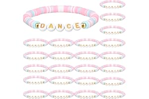 Blosssound 24 Pcs Dance Polymer Clay Beaded Bracelet Bulk Stretch Heishi Bracelet for Dancer Party Favors Team Gift Colorful Dance Lover Gift Ballerina Party Favors Charm Jewelry