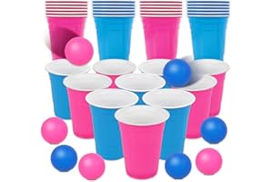 JarThenaAMCS 32Pcs Cup Table Tennis Game Set 22 Blue & Pink Plastic Cups 10 Ping Pong Balls for Gender Reveal Party Game Supp