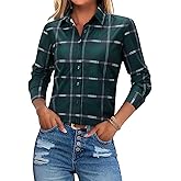 Women's Button Down Shirts Plaid Long Sleeve Dress Shirt Collared Fitted Blouses Wrinkle Free Casual Office Work Tops