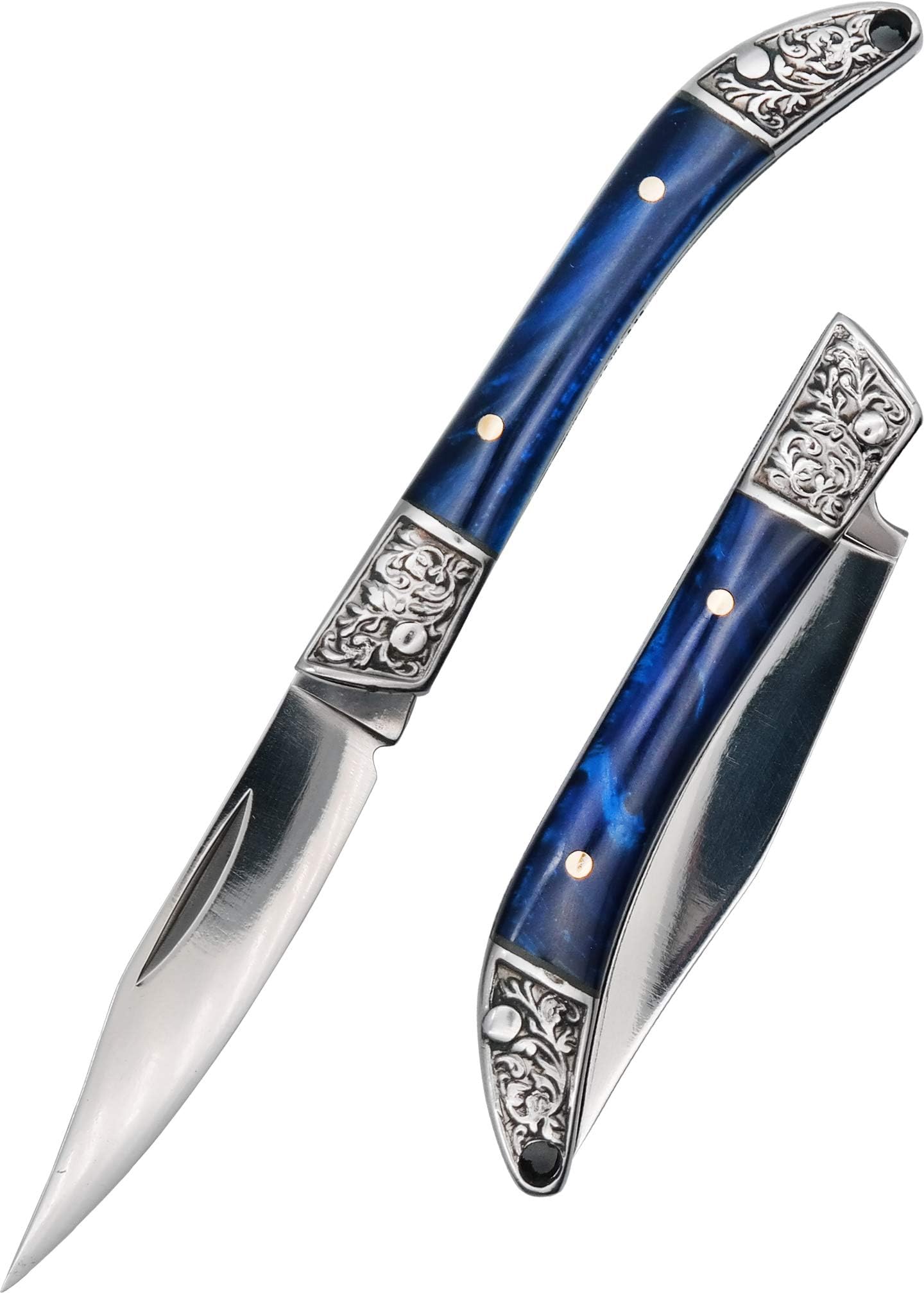 Carimee Mini Slim Pocket Knife Multi-funtional Folding Beautiful Outdoor Knives Portable Keychain for Hunting Kitchen Peeling Gift ((Blue Embossing 1.575")