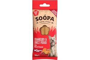 Soopa Pets Cranberry and Sweet Potato Dog Treats, Human Grade, Grain Free Dental Sticks for Clean Teeth, Healthy Dog Treats for Small Dogs, Large Dogs