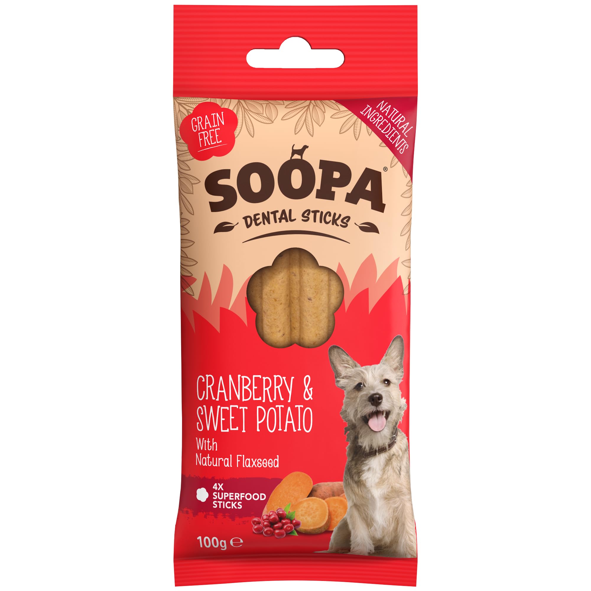 Soopa Cranberry and Sweet Potato Dental Sticks Dog Treat, 100 g