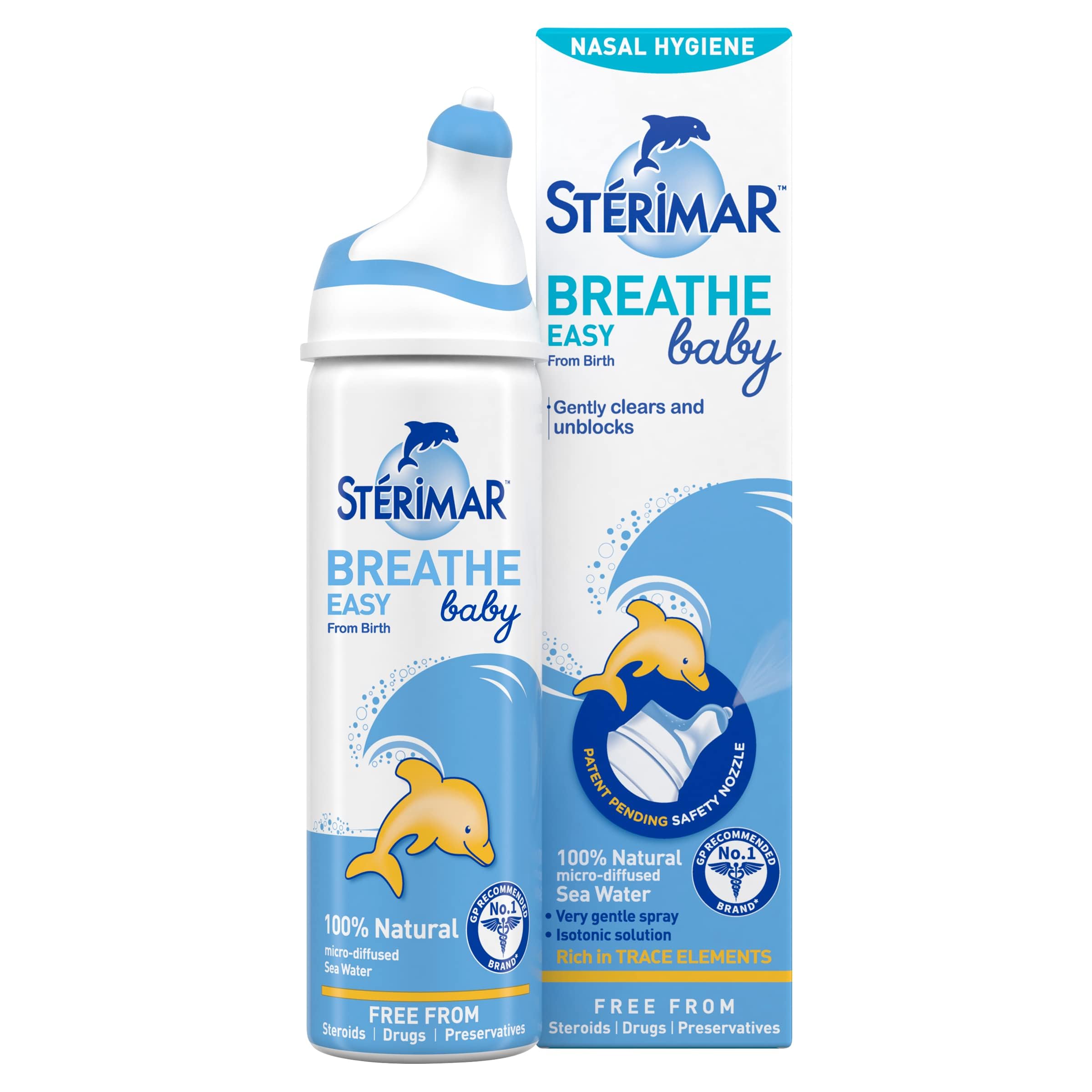 Sterimar Breathe Easy Baby, Nasal Spray, Gentle Nasal Hygiene, Cleanses Impurities,100% Natural Sea Water, Free from Steroids Drug & Preservative, From Birth, 50 ml
