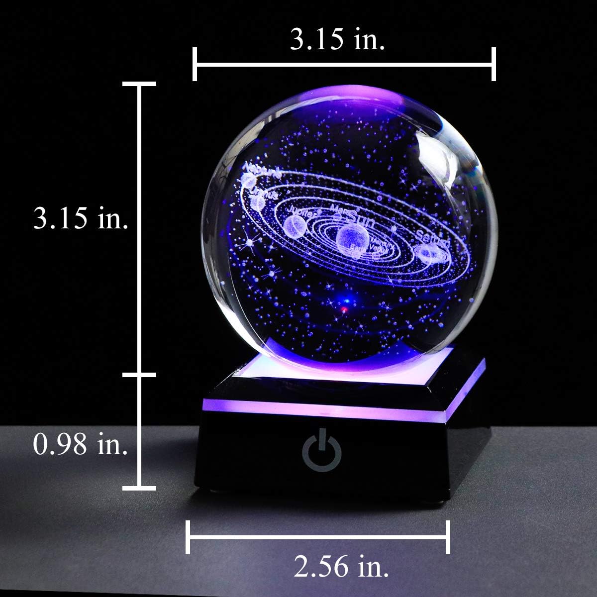 3.15" (80 mm) Solar System Crystal Ball 3D Sun System Planets Model Globe with LED Base Home Decorative Ornament Astronomy Gifts (Black base) - Image 4
