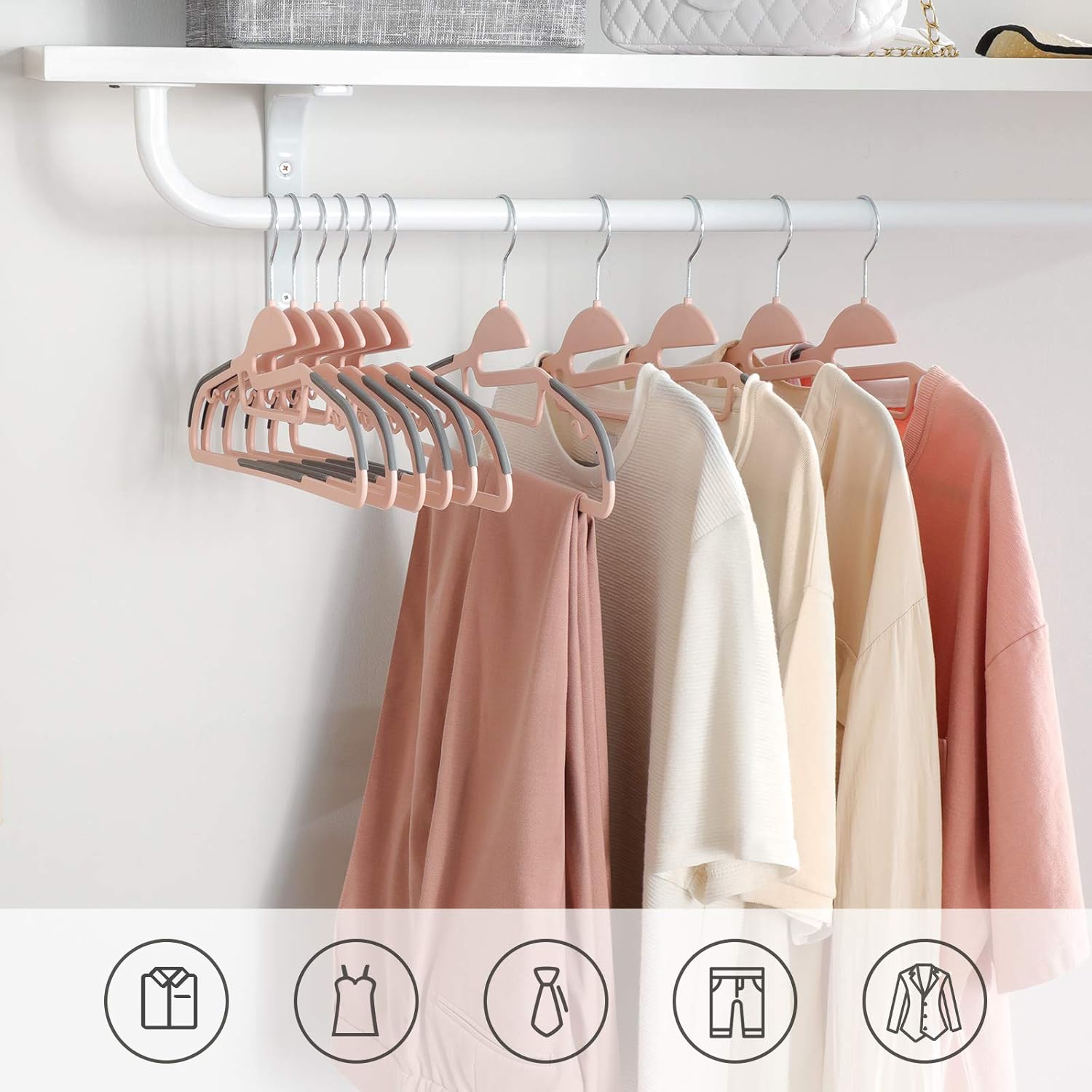 SONGMICS Plastic Clothes Hangers CRP041P01 with U-shaped Opening, Non-Slip and Space-Saving, 0.5 cm Thick, 41.5 cm Wide - Image 3