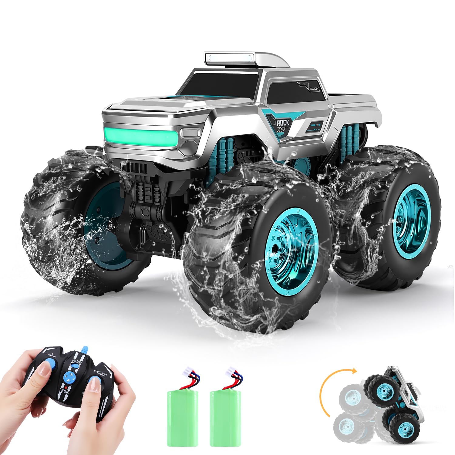 PAISHENKEJI Remote Control Car RC Truck - 1:14 All Terrain Drift RC Car, Waterproof 4WD Toy Cars with 50+ Mins Runtime Amphibious Off Road Drift Truck Birthday for Boys 4-12 Years or Adult (Silver)