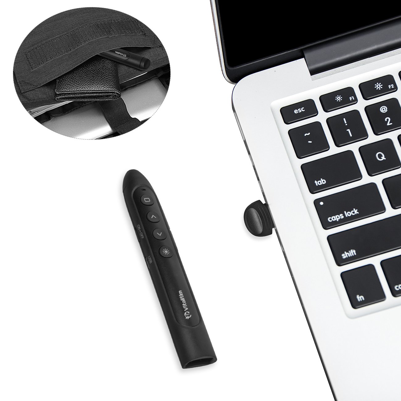 Vitalitim Rechargeable Wireless Presenter, 2.4Ghz Wireless USB Powerpoint PPT Presentation Pointer Remote Control Clicker Pen, Support Hyperlink (BLack)