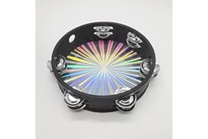 MOCRCREL Tambourine Radiant Hand Held Drum with Double Row Jingles Bell Musical Instrument for Dance Adults KTV Party (10in)
