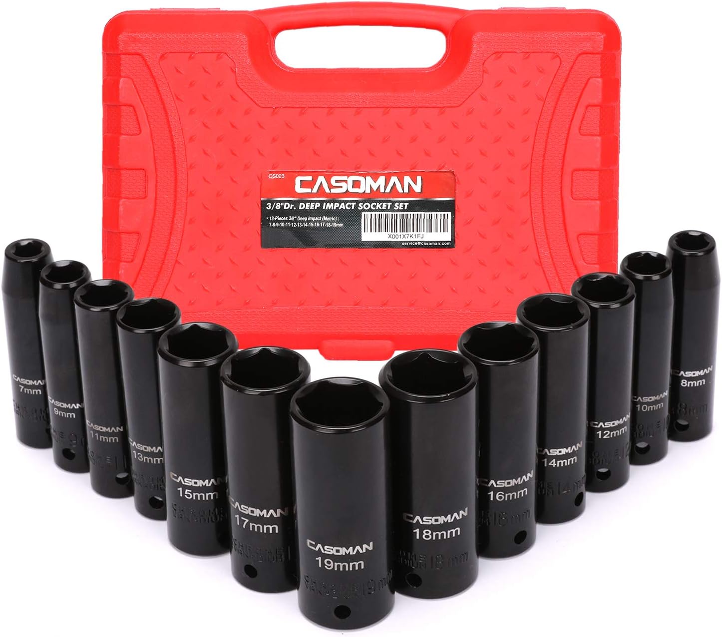 CASOMAN 3/8Inch Drive Deep Impact Socket Set, Metric, CrV, 6Point, 7mm 19mm, 13