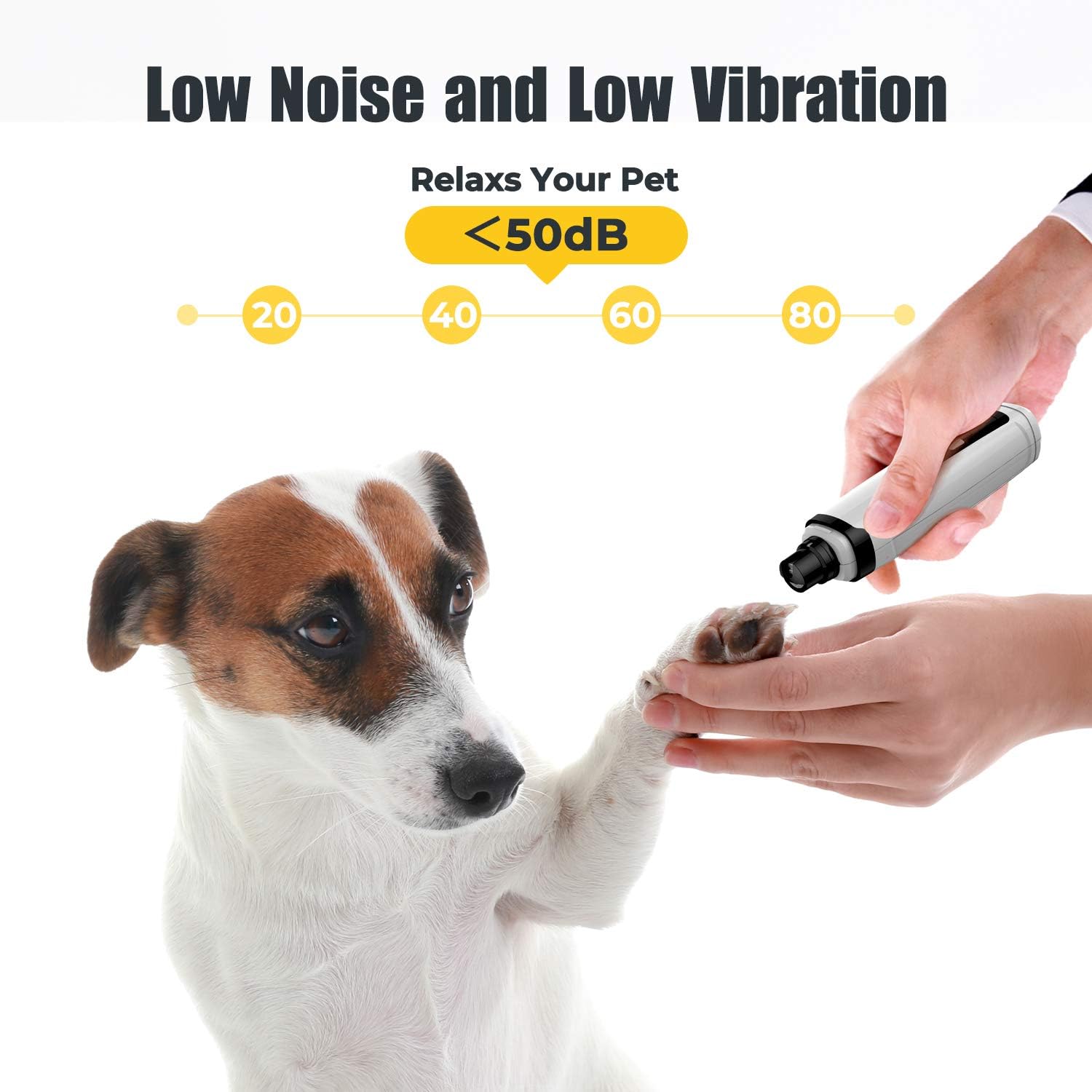 Razoo Dog Nail Grinder with Two Speed & Three Ports – Rechargeable Electric Pet Nail Trimmer for Cats, Large, Medium & Small Dogs – Low Noise & Quiet – Painless Paw Smoothing, Grooming, Trimming Tool