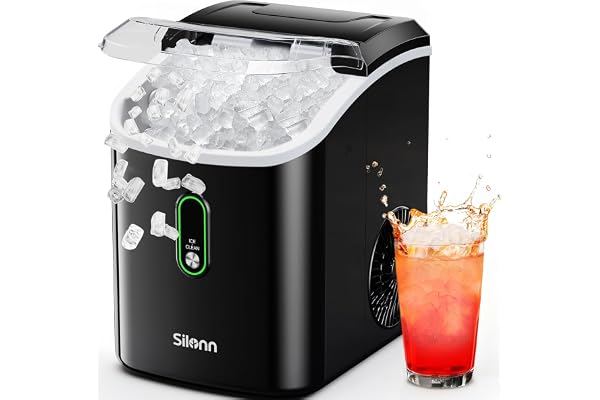 Silonn Nugget Ice Maker Countertop, Pellet Ice Machine with Self-Cleaning Function, Sonic Ice Maker Produces 33lbs of Chewable Ice in 24 Hours, Ideal for Home Kitchen and Office (Black)
