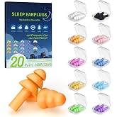 20 Pairs Ear Plugs for Sleeping, Reusable 32 dB (NRR) Noise Reduction for Side Sleepers, Swimming, Showering, Travel, Soft &amp; Comfortable Fit, Hearing Protection, Comes with Separate Storage Cases