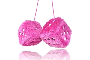 SENKIILA Fuzzy Plush Dice for Car Mirror, Pair of Retro 3” Pink Dice with White Dots for Car Interior Hanging Ornament Decoration