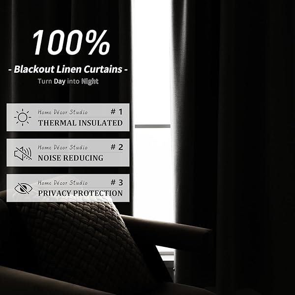 PANGSINNE LINEN FULL BLACKOUT TEXTURED CURTAINS – 90 INCH LENGTH ROOM DARKENING THERMAL INSULATED DRAPES FOR LIVING ROOM, BACK TAB 100% BLACK OUT BEIGE WINDOW CURTAIN
