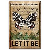 QIONGQI Let It Be The Beatles Metal Tin Sign Wall Decor Retro Whisper Words of Wisdom Butterflies Art Signs for Home Decor Gifts