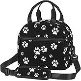Perinsto Dog Animal Paws Lunch Box Reusable Lunch Bag For Women Large Capacity Lunch Tote With Side Pocket & Shoulder Strap For Boys Girls Adults