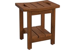 Compsia 14" Teak Shower Bench, Waterproof Teak Shower Stool for Bathroom, 300 Lbs Capacity, Brown Teak Color