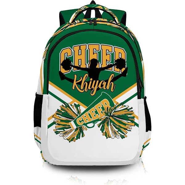 Anneunique Personalized Cheer Pom Backpack - Large Capacity Yellow Daypack, Custom Name