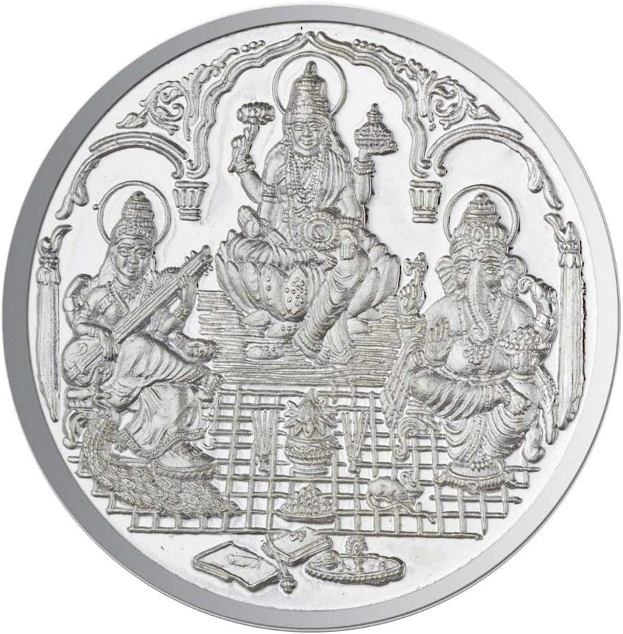 Ashok Jewellers Pure Silver Coin for Gift & Pooja | Silver Coin of Saraswati Ganesh Laxmi(Trimurti) | 999 Purity| 5g | 10g | 20g | 50g | 100g |