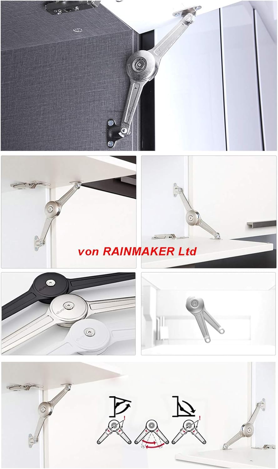 HAFELE Duo Standard Flap Lid Stay Lift Support System for Kitchen Wardrobe Cupboard Cabinet Door Open Upward and Downward Self Closing Hinges Germany Brand Silver Pack of 1 - Image 5