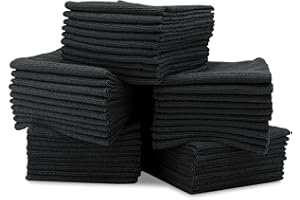 MICROFIBER WHOLESALE 12" x 12" Microfiber Cleaning Cloths (50 Pack) - Reusable Towels, Wash Rags, Dust Cloth, All-Purpose: Kitchen, Dish, Cars, Shop, Glass (Black)
