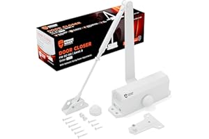 PrimeWare DC-300 Automatic Adjustable Door Closers for Home | Soft Close, No Slam | Residential and Commercial Door Closer | Level 3 | for Doors Weighing 90-140 lbs | Hydraulic Door Spring - White