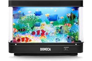 DOMICA Fake Fish Tank with Moving Fish, Decorative Aquarium Lamp, Artificial Tropical Marine Tank, Sensory LED Mood Light Office Table Light, Fun Gifts for Kids Men Women Pet