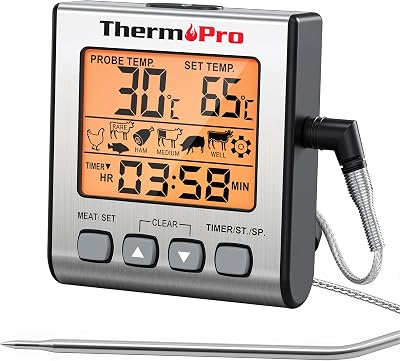 ThermoPro TP16S Digital Meat Thermometer with Timer Backlight 6.5" Probe