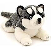 HOKESS Siberian Husky Stuffed Animal Dog Plush-Soft Handmade Lying Dog Plush Toy Puppy-Present Gift for Boys and Girls,16 Inch