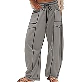 Panadila Womens Barrel Pants Drawstring Wide Leg Sweatpants Baggy Summer Lounge Pants Casual Beach Trousers