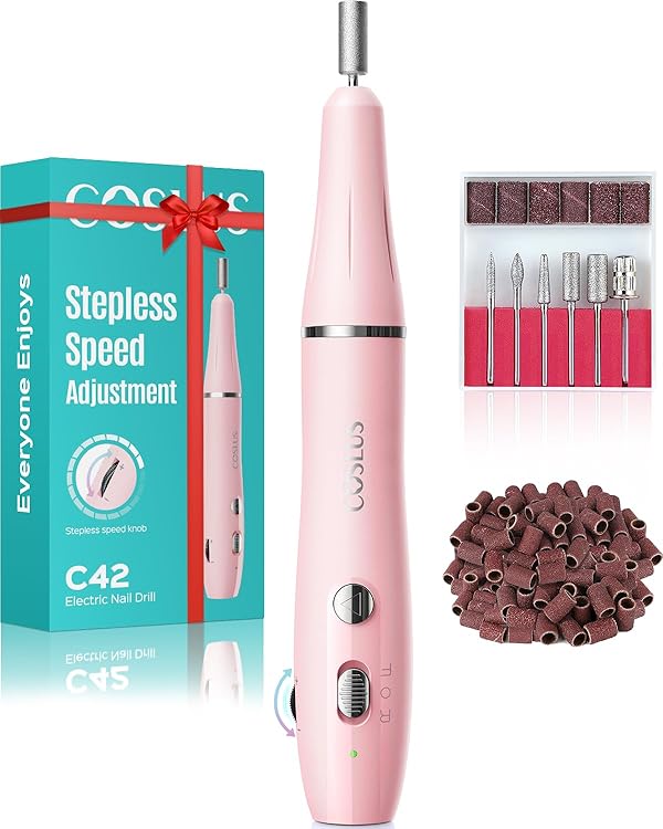 COSLUS Nagelfräser Kabellos Tragbar für Gelnägel: elektrische Nagelfeile stufenloser Geschwindigkeitsregelung für Maniküre Pediküre und Acrylnägel Plastik Nail Drill für Anfänger & Nagelstudio Zuhause