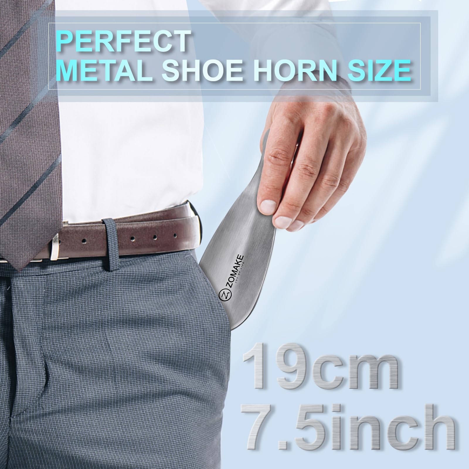 ZOMAKE Metal Shoe Horn, Small Travel Shoehorn for Men Women Kids,7.5'' Portable Stainless Steel Shoe Spoon Helper